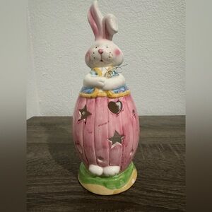 Vintage Pink Bunny Egg Candle Holder